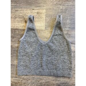 Colsie Gray Ribbed Deep V Neck Cropped Tank Lounge Stretchy Soft Top Large